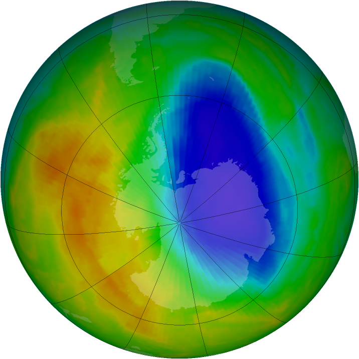 Antarctic ozone map for 31 October 2000